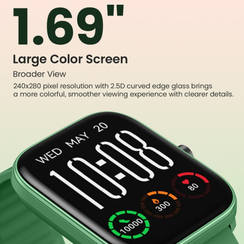 Montre Bluetooth intelligente d'origine Xiaomi Youpin HAYLOU LS13 GST Lite 1,69 pouces à écran carré prend en charge le suivi de l'oxygène sanguin/la surveillance du sommeil (vert) SX301B1373-08
