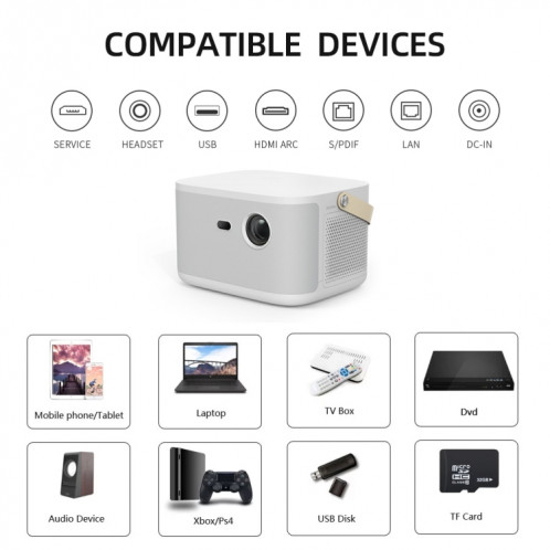 WOWOTO F8Plus DLP DMD 0,33 pouces 1920 x 1080 4K 800ANSI RGBB LED Projecteur intelligent () SW501B294-011