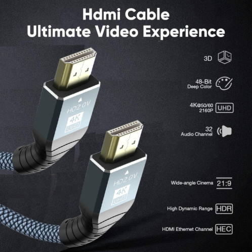 Câble HDMI 2.0 version 4K 60Hz HD de 2 m (gris) SH902A827-09