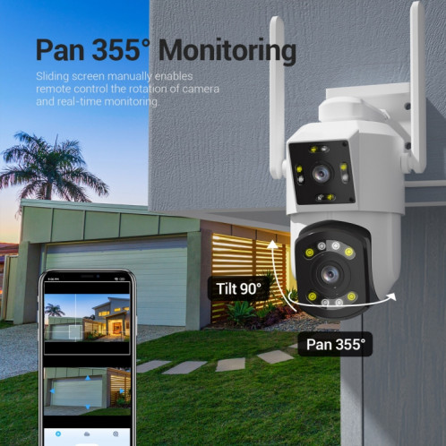 ESCAM PT210 2x3MP double objectif double écran moniteur WiFi caméra prise en charge bidirectionnelle détection de voix et de mouvement et stockage en nuage (prise ue) SE101A1145-011