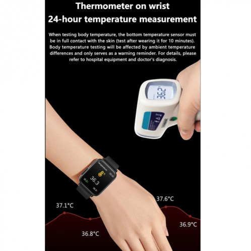 TK10 1,91 pouces IP68 Montre intelligente avec bracelet en cuir étanche Prend en charge le diagnostic médical AI / l'oxygène sanguin / la surveillance de la température corporelle (noir) SH301A398-07