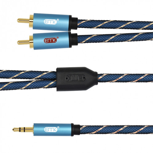 EMK 3,5 mm Jack mâle vers 2 x RCA mâle connecteur plaqué or câble audio de haut-parleur, longueur du câble: 1 m (bleu foncé) SE701A614-07