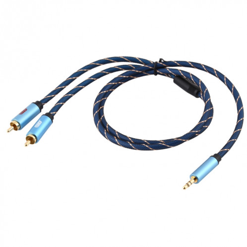 EMK 3,5 mm Jack mâle vers 2 x RCA mâle connecteur plaqué or câble audio de haut-parleur, longueur du câble: 1 m (bleu foncé) SE701A614-07