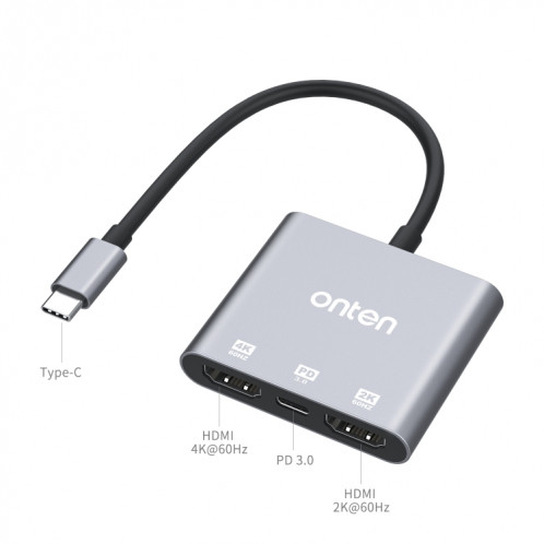 Onten 9175S Adaptateur 3 en 1 USB-C / Type-C vers HDMI (Gris) SO001A639-07