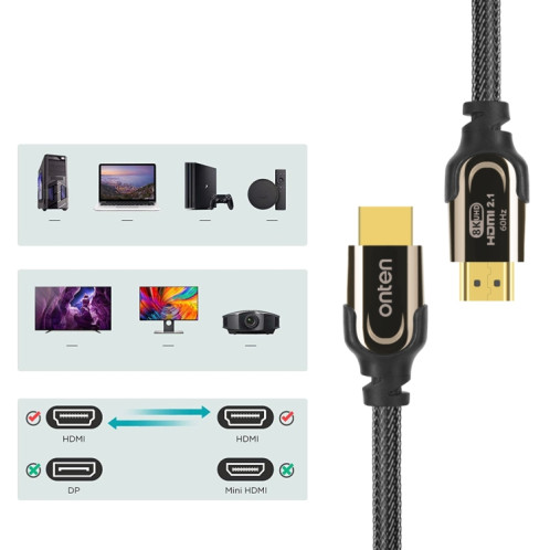 Câble audio Onten HD180 HDMI 2.1 version 8K HD, longueur : 2 m (noir) SO001A1042-05