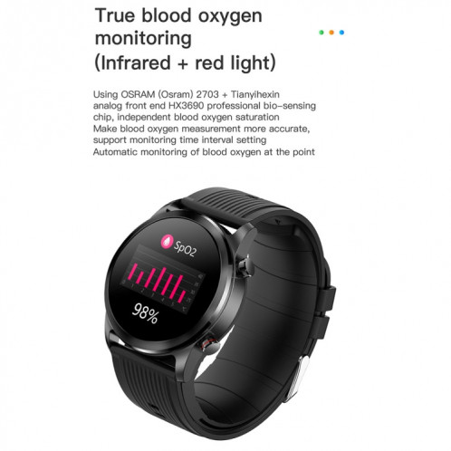 La montre intelligente TK61 1,3 pouces avec bande en silicone prend en charge la surveillance de la fréquence cardiaque / de la pression artérielle (noir) SH401A1816-09