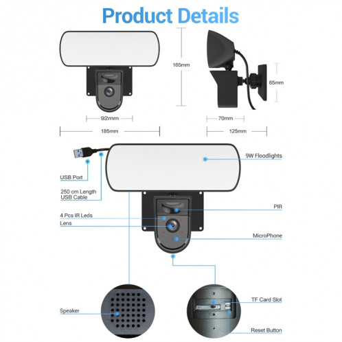 Caméra IP WiFi étanche ESCAM QF615 2MP IP66 et projecteur, prise en charge de la vision nocturne/détection de mouvement PIR/audio bidirectionnel () SE201A1620-011