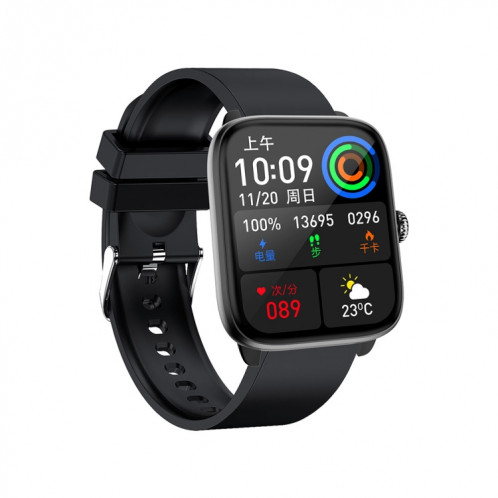 T20 1,96 pouces IP67 Montre intelligente à bande de silicone étanche, prend en charge les appels Bluetooth à double mode / surveillance de la fréquence cardiaque (noir) SH801A1922-023