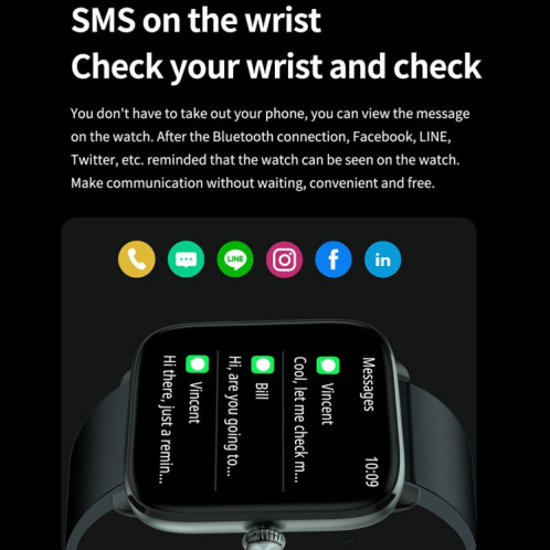 T20 1,96 pouces IP67 Montre intelligente à bande de silicone étanche, prend en charge les appels Bluetooth à double mode / surveillance de la fréquence cardiaque (noir) SH801A1922-023