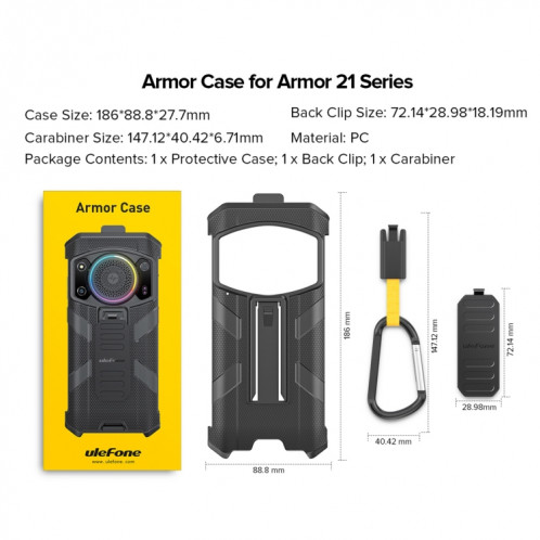 Pour Ulefone Armor 21 Étui de téléphone à clip arrière Ulefone avec mousqueton (noir) SU801A361-07