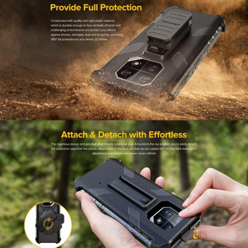 Pour Ulefone Armor 22 Ulefone Back Clip Phone Case avec mousqueton (noir) SU802A1361-07