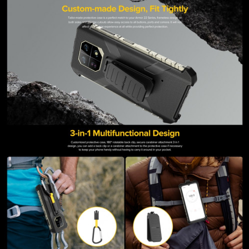 Pour Ulefone Armor 22 Ulefone Back Clip Phone Case avec mousqueton (noir) SU802A1361-07