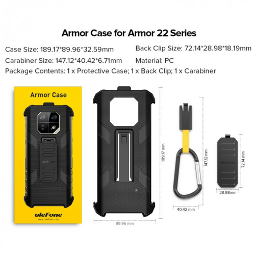 Pour Ulefone Armor 22 Ulefone Back Clip Phone Case avec mousqueton (noir) SU802A1361-07