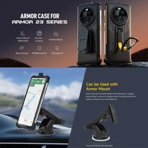 Pour Ulefone Armor 23 Ultra Ulefone Back Clip Phone Case avec mousqueton (noir) SU805A65-08