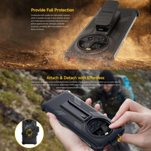 Pour Ulefone Armor 23 Ultra Ulefone Back Clip Phone Case avec mousqueton (noir) SU805A65-08