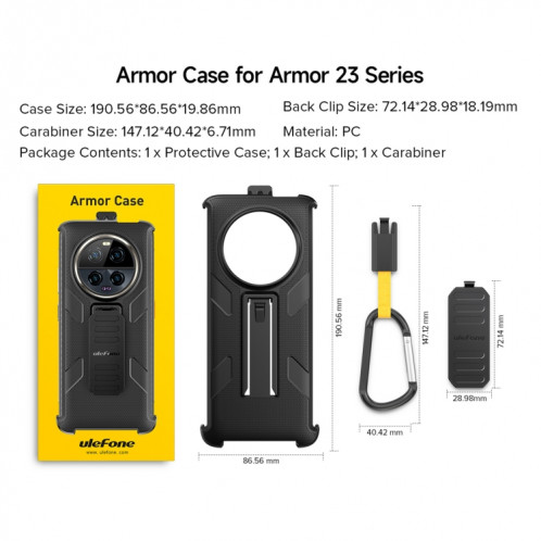 Pour Ulefone Armor 23 Ultra Ulefone Back Clip Phone Case avec mousqueton (noir) SU805A65-08