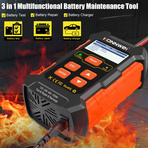 KONNWEI KW520 12V / 24V 3 en 1 testeur de batterie de voiture avec fonction de détection et de réparation et de charge (prise UE) SK701A71-09