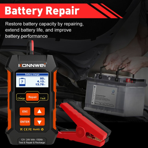KONNWEI KW520 12V / 24V 3 en 1 testeur de batterie de voiture avec fonction de détection et de réparation et de charge (prise UE) SK701A71-09