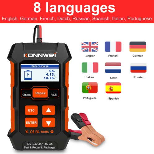 KONNWEI KW520 12V / 24V 3 en 1 testeur de batterie de voiture avec fonction de détection et de réparation et de charge (prise UE) SK701A71-09
