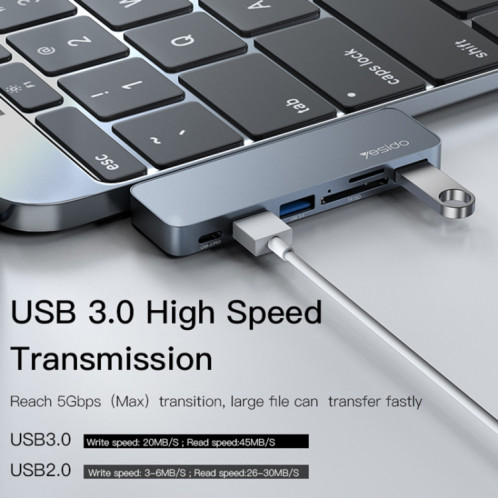Yesido HB10 6 en 1 Ports USB-C / Type-C Adaptateur HUB de Station d'Accueil Multifonctionnel SY81151454-09