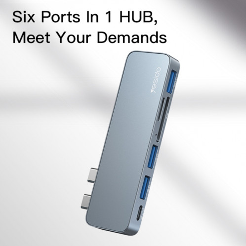 Yesido HB10 6 en 1 Ports USB-C / Type-C Adaptateur HUB de Station d'Accueil Multifonctionnel SY81151454-09