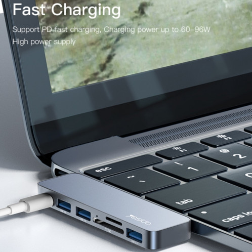 Yesido HB10 6 en 1 Ports USB-C / Type-C Adaptateur HUB de Station d'Accueil Multifonctionnel SY81151454-09