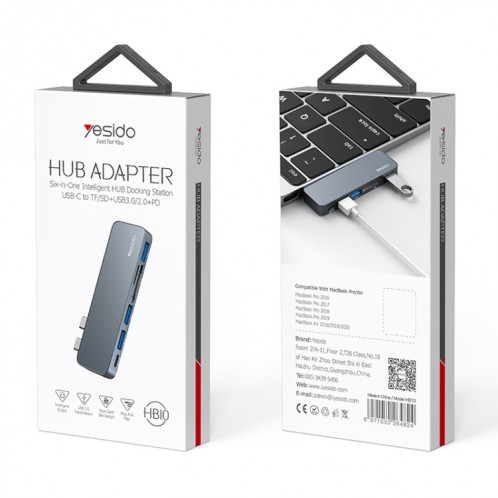 Yesido HB10 6 en 1 Ports USB-C / Type-C Adaptateur HUB de Station d'Accueil Multifonctionnel SY81151454-09