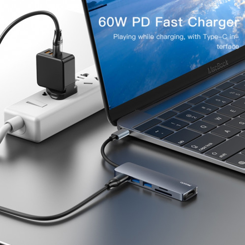 Yesido HB11 6 en 1 Ports USB-C / Type-C Adaptateur HUB de Station d'Accueil Multifonctionnel SY811760-08