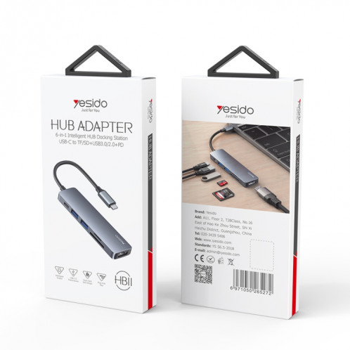 Yesido HB11 6 en 1 Ports USB-C / Type-C Adaptateur HUB de Station d'Accueil Multifonctionnel SY811760-08