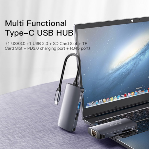 Yesido HB15 6 en 1 Ports USB-C / Type-C Adaptateur HUB de Station d'Accueil Multifonctionnel SY8136584-011