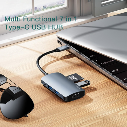 Yesido HB16 7 en 1 Ports USB-C / Type-C Adaptateur HUB de Station d'Accueil Multifonctionnel SY8139431-09