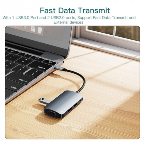 Yesido HB16 7 en 1 Ports USB-C / Type-C Adaptateur HUB de Station d'Accueil Multifonctionnel SY8139431-09