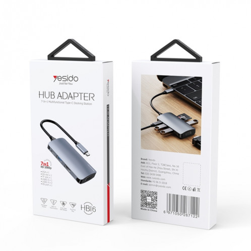 Yesido HB16 7 en 1 Ports USB-C / Type-C Adaptateur HUB de Station d'Accueil Multifonctionnel SY8139431-09