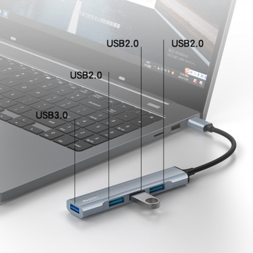 Yesido HB17 Adaptateur HUB de station d'accueil multifonction USB-C / Type-C 4 en 1 SY8142976-09