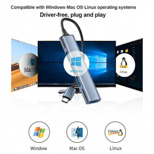 Yesido HB17 Adaptateur HUB de station d'accueil multifonction USB-C / Type-C 4 en 1 SY8142976-09