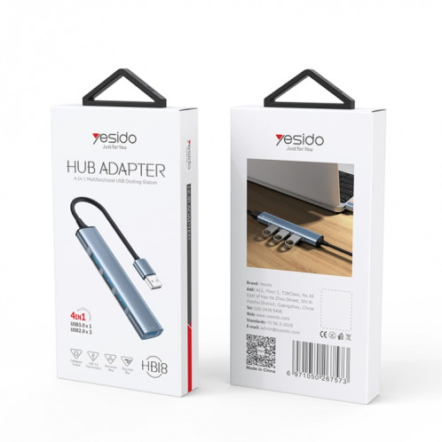 Yesido HB18 4 en 1 Adaptateur HUB de station d'accueil multifonction USB SY81731324-09