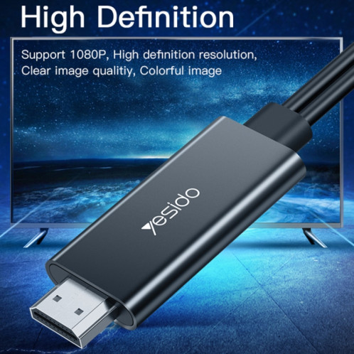 Câble adaptateur Yesido HM04 8 broches vers HDMI, longueur : 1,8 m SY97011421-09