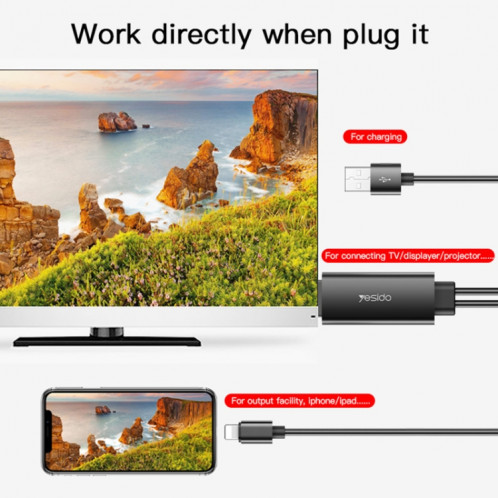 Câble adaptateur Yesido HM04 8 broches vers HDMI, longueur : 1,8 m SY97011421-09