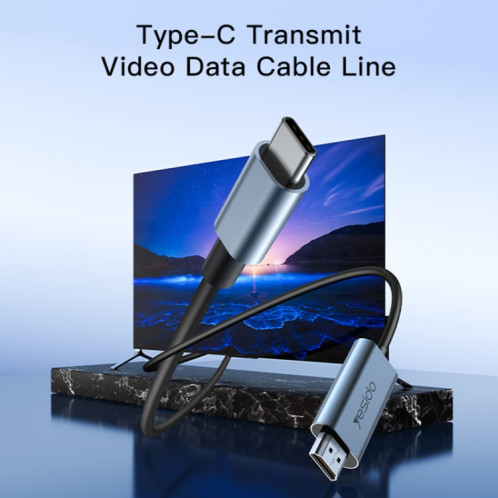 Câble adaptateur Yesido HM10 USB-C/Type-C vers HDMI HD, longueur : 2 m SY0801518-08