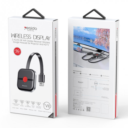 Récepteur d'affichage d'écran sans fil Yesido TV10 HD, spécification : 2,4 G + 4 K (noir) SY102A1608-09