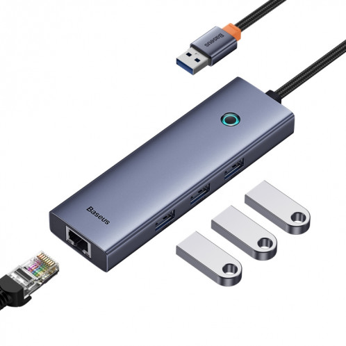 Adaptateur Baseus Flite Series 4 en 1 USB-A vers USB 3.0x3 + RJ45 HUB (Gris sidéral) SB401A258-08