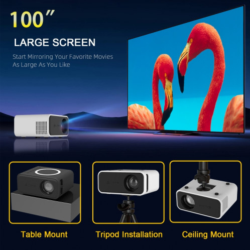 Le mini projecteur LCD T300S 320 x 240 24 ANSI Lumens prend en charge le même écran filaire et sans fil, spécification : (noir). SH202A1530-012