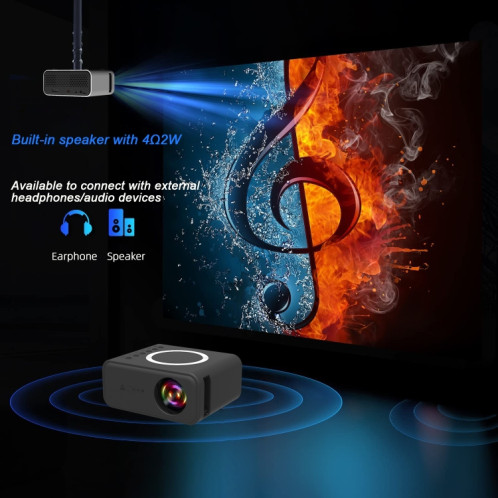 Le mini projecteur LCD T300S 320 x 240 24 lumens ANSI prend en charge le même écran filaire et sans fil, spécification : prise britannique (noir). SH203A370-012