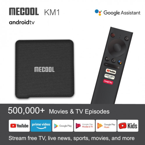 Mecool KM1 4K Ultra HD Smart Android 9.0 Amlogic S905x3 TV Boîte avec télécommande, 4 Go + 64 Go, support Dual Band Wifi 2T2R / HDMI / TF Carte / LAN, Fiche EU SM79031217-015