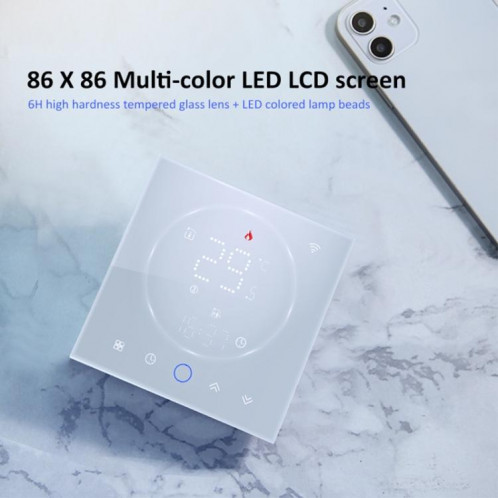 BHT-008GBL 95-240V AC 16A Smart Home Chauffage électrique Thermostat LED sans WiFi (Blanc) SH701B1351-010