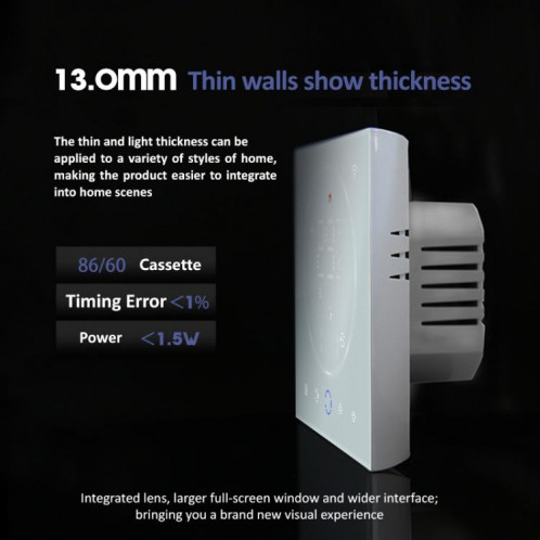 BHT-008GAL 95-240V AC 5A Thermostat LED de chauffage d'eau domestique intelligent sans WiFi (Blanc) SH401B487-010