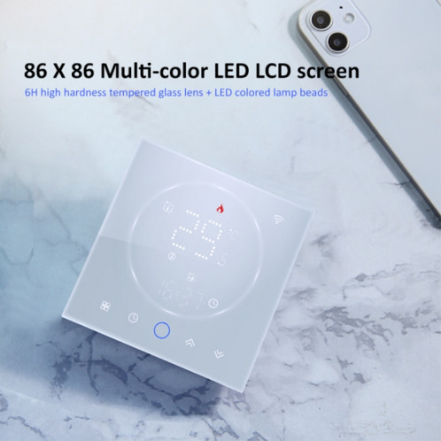 BHT-008GCLW 95-240V AC 5A Smart Home Chaudière Chauffage Thermostat LED avec WiFi (Noir) SH401A1344-012