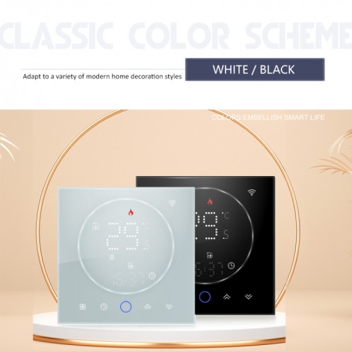 BHT-008GCLW 95-240V AC 5A Smart Home Chaudière Chauffage Thermostat LED avec WiFi (Noir) SH401A1344-012