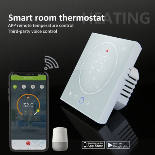 BHT-008GCLW 95-240V AC 5A Smart Home Chaudière Chauffage Thermostat LED avec WiFi (Noir) SH401A1344-012