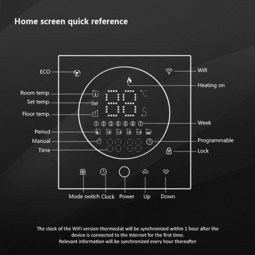 BHT-008GCLW 95-240V AC 5A Smart Home Chaudière Chauffage Thermostat LED avec WiFi (Noir) SH401A1344-012